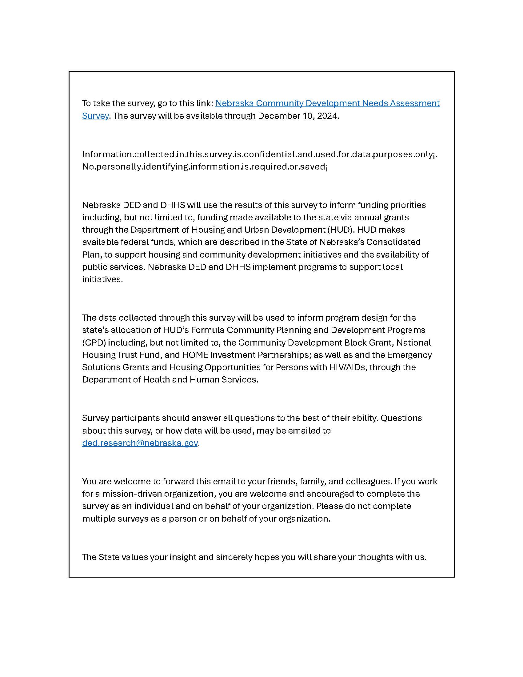 DED/DHHS Community Development Needs Assessment Survey